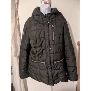 US Polo Assn Women’s Size Large Puffer Coat Jacket Black Hooded Zip Up
